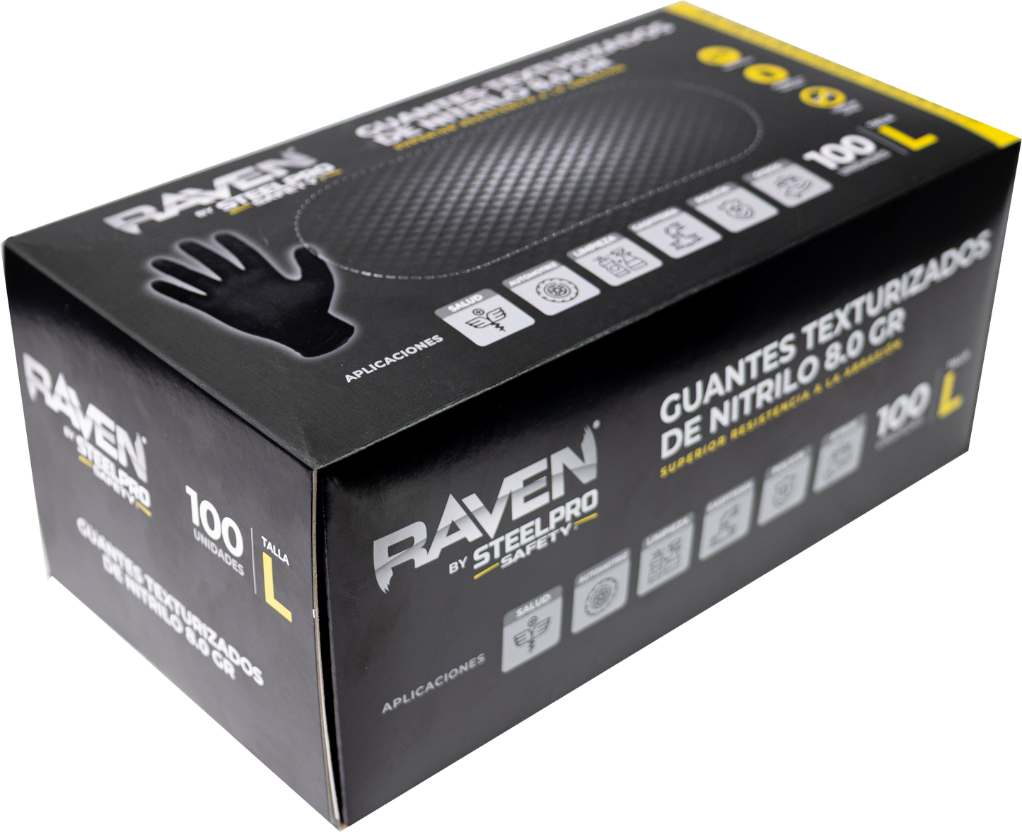 Guante nitrilo texturizado Negro 8gr Steelpro Raven 100uds